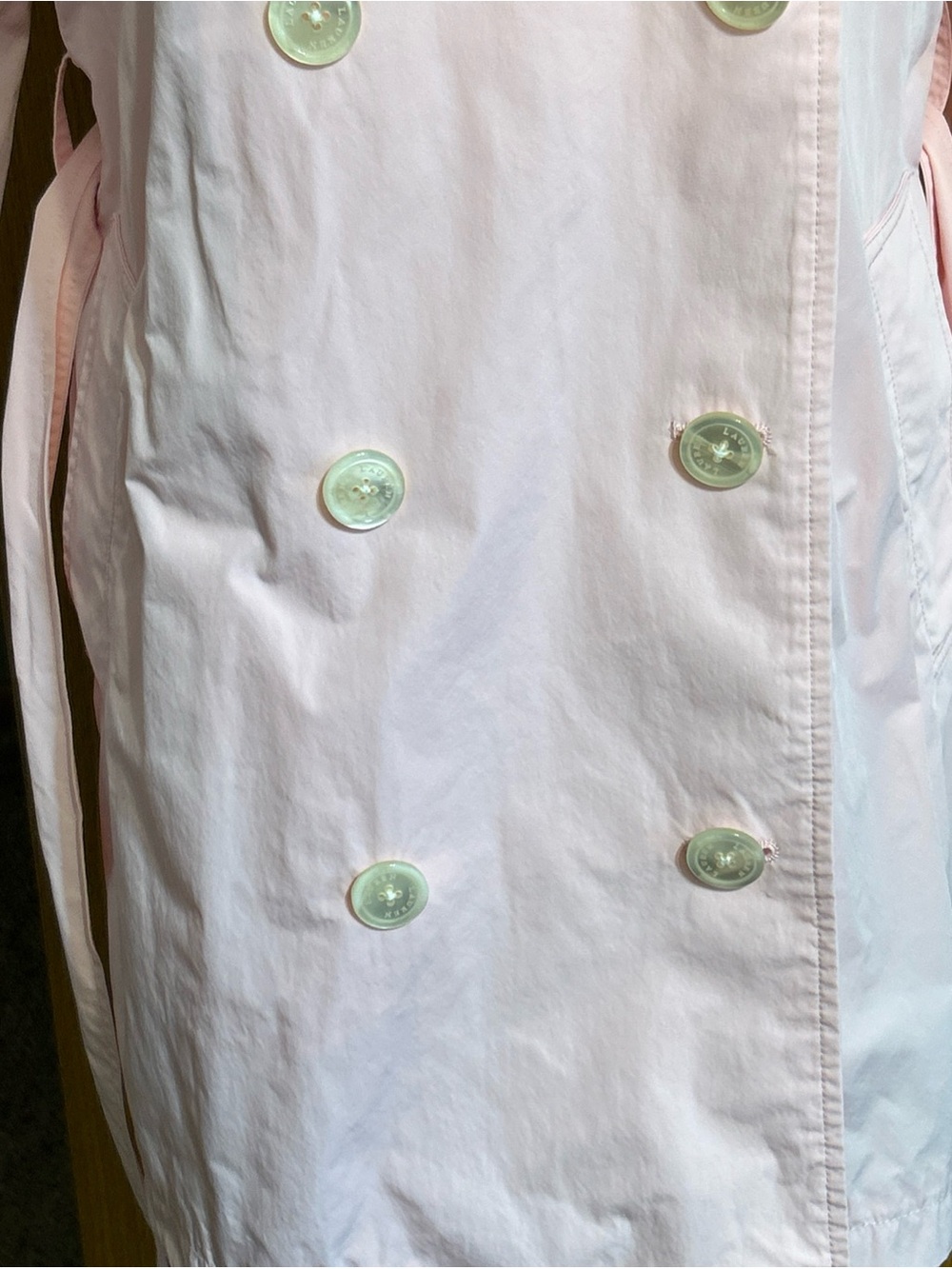 RLR Ralph Lauren Pink Trench Double Breasted Vented Belted Raincoat Large Flawed - Picture 5 of 14
